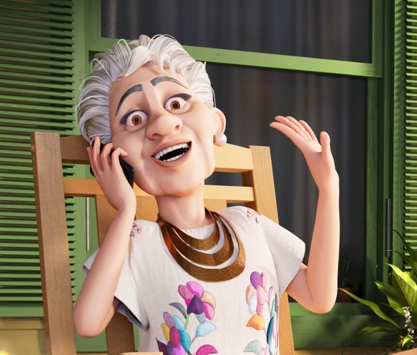 Illustrated image of elderly woman on cell phone