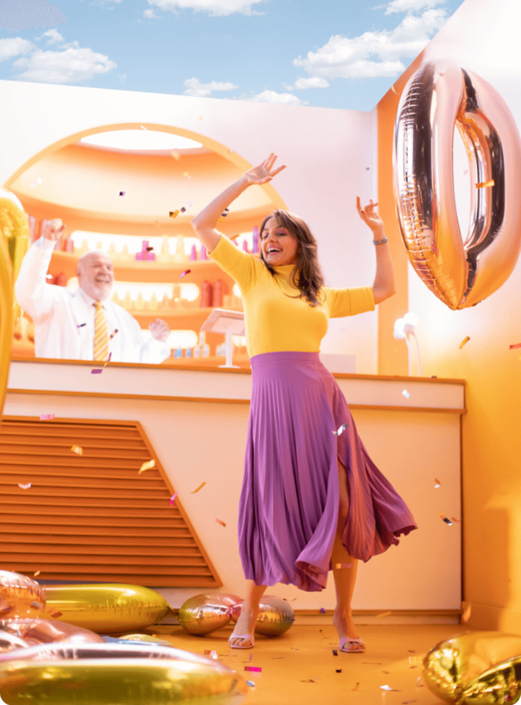 Man and woman dancing in pharmacy