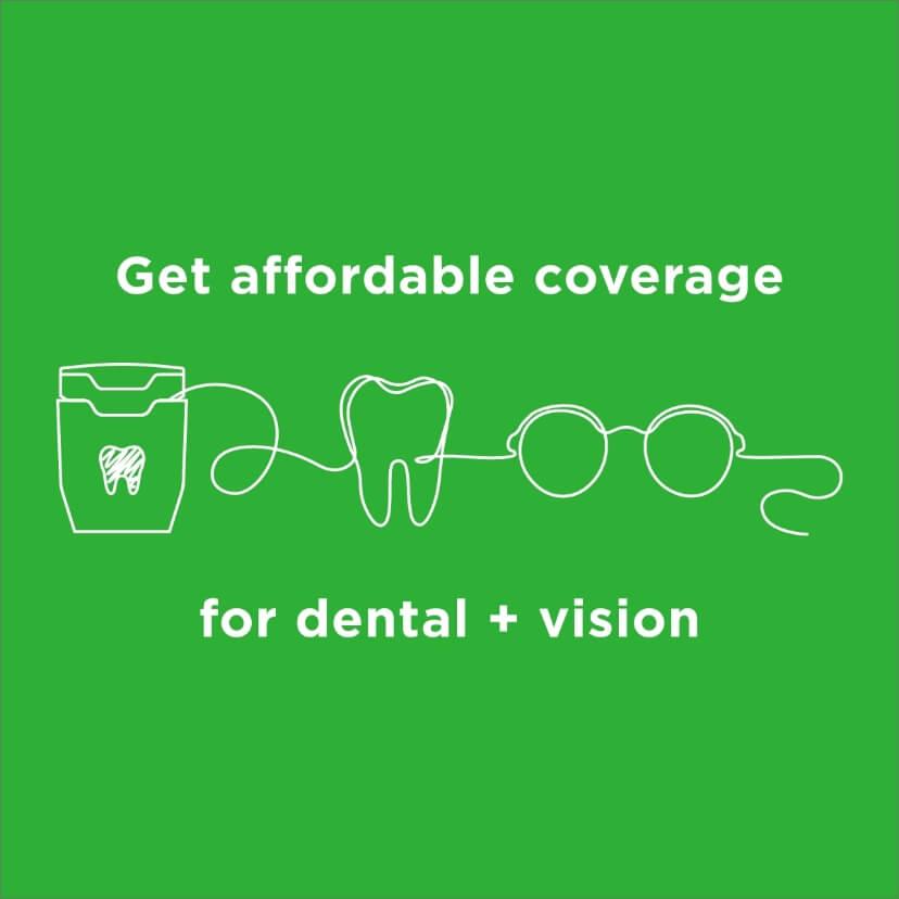 White floss illustration and text on green background for Delta Dental coverage advertisement