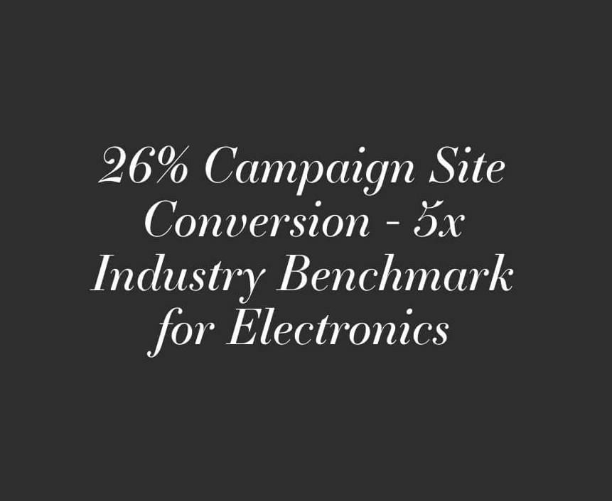 Image with text saying 26% campaign site conversion - 5x industry benchmark for electronics